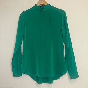 Lauren Ralph Lauren Women’s Medium Kelly Green Long Sleeve Blouse Zipper Front